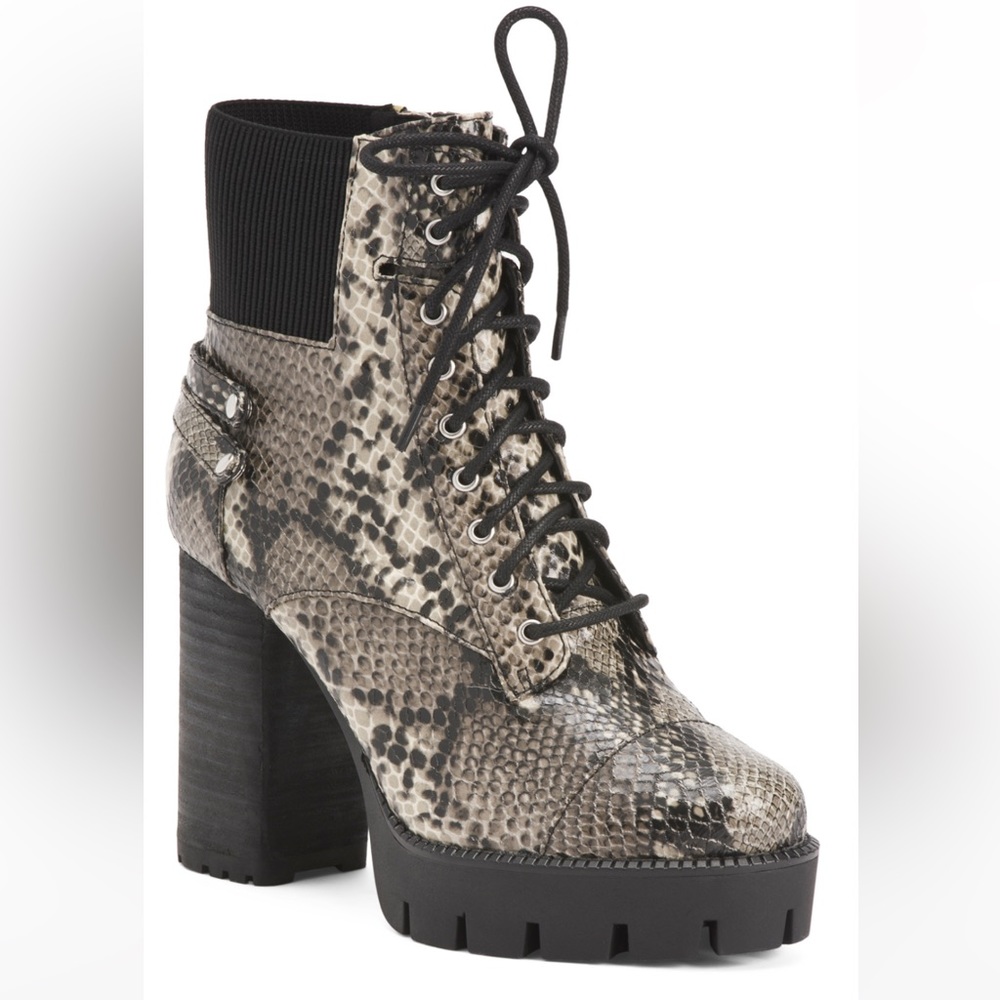 CHARLES BY CHARLES DAVID Snakeskin Print Lace Up Heel Booties
